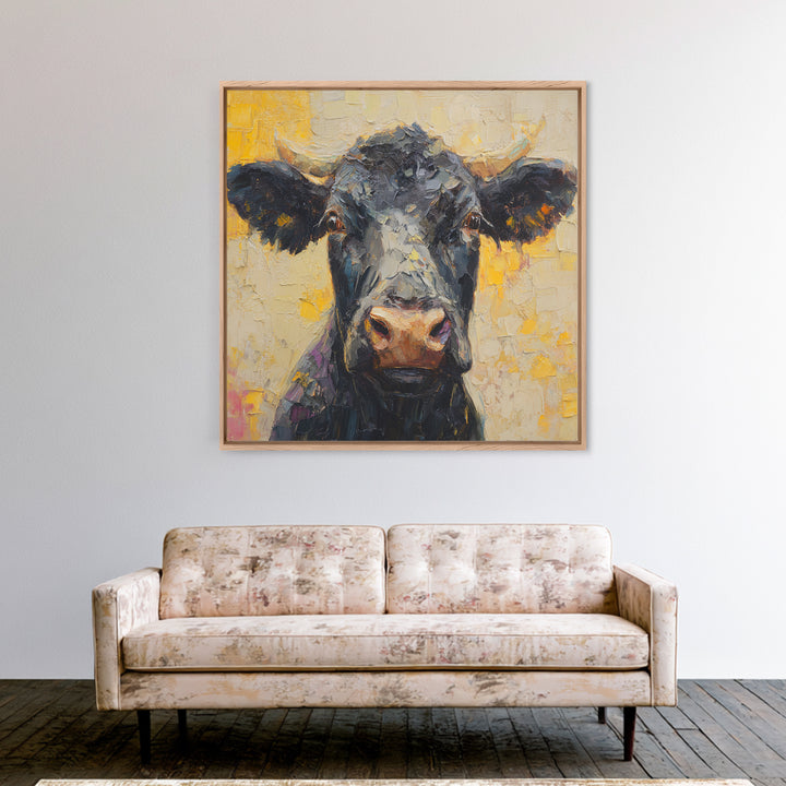 Steakhouse Black and Gold Bull Portrait Canvas Print, Restaurant Art, Living Room Decor, Restaurant Decor, Fine Art, Bistro, RES-1x1-31