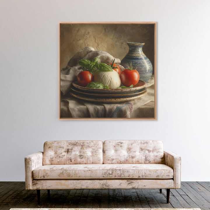 Pizzeria Tomato Basil and Mozzarella Still Life Framed Canvas Print, Restaurant Art, Bar Decor, Restaurant Decor, RES-1x1-34