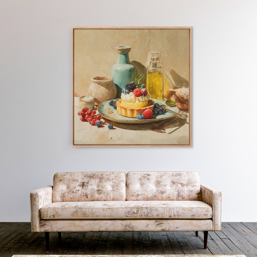 Dessert Tart with Berries and Cream Framed Canvas Print, Restaurant Art, Room Decor, Restaurant Decor, Fine Art, Bistro, RES-1x1-40