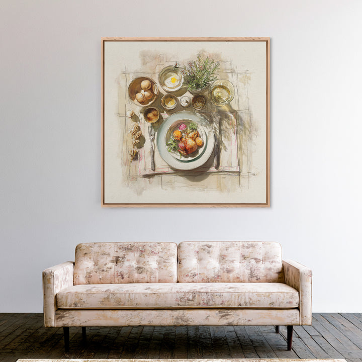 Rooster and Herbs for Farmhouse Restaurant Mood Framed Canvas Print, Restaurant Art, Kitchen Decor, Restaurant Decor, Bistro, RES-1x1-44