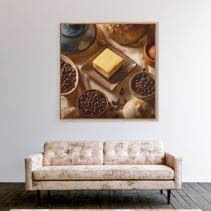Coffee Beans and Pastry Arrangement Framed Canvas Print, Restaurant Art, Stained Glass Art, Restaurant Decor, Fine Art, Bistro, RES-1x1-46
