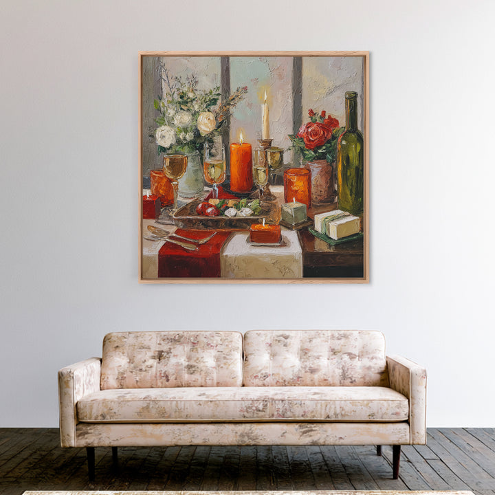 Elegant Table Objects Framed Canvas Print, Restaurant Art, Wall Decor, Restaurant Decor, Oil Painting, Bistro, Farmhouse Decor, RES-1x1-48