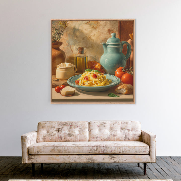 Fresh Pasta with Tomatoes and Basil Canvas Print, Restaurant Art, Cool Wall Art, Restaurant Decor, Fine Art, Bistro, RES-1x1-50