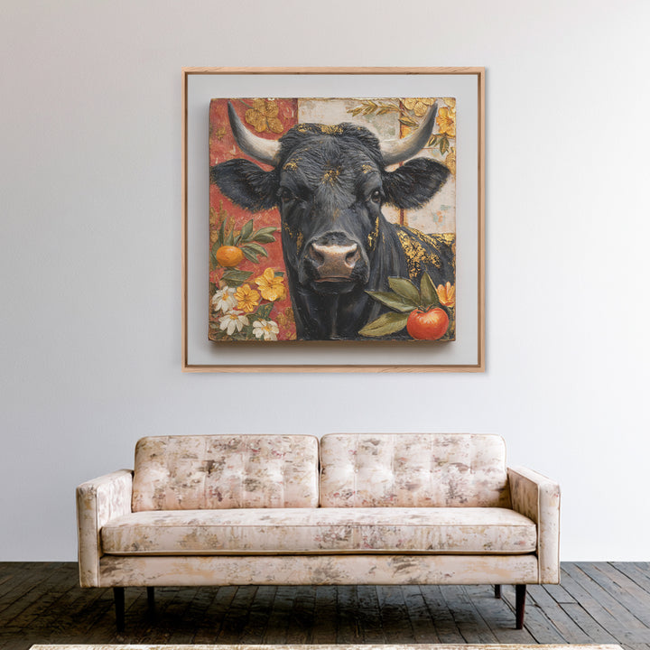 Steakhouse Black and Gold Bull Portrait Canvas Print, Restaurant Art, Bar Decor, Restaurant Decor, Fine Art, Bistro, RES-1x1-55