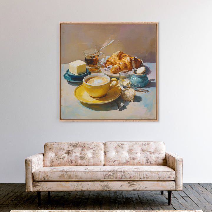 French Bistro Coffee and Croissant Still Life Canvas Print, Restaurant Art, Bedroom Wall Art, Restaurant Decor, Bistro, RES-1x1-6