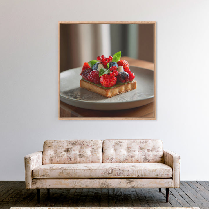 Dessert Tart with Berries and Cream Framed Canvas Print, Restaurant Art, Living Room Decor, Restaurant Decor, Fine Art, Bistro, RES-1x1-64