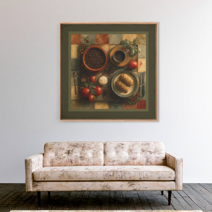 Coffee Beans and Pastry Arrangement Framed Canvas Print, Restaurant Art, Stained Glass Art, Restaurant Decor, Fine Art, Bistro, RES-1x1-70