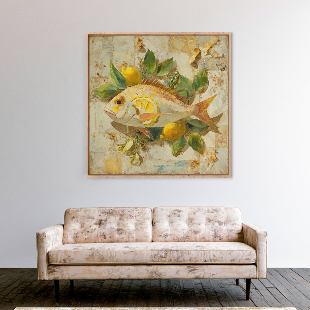 Fresh Fish with Lemon and Herbs Framed Canvas Print, Restaurant Art, Cool Wall Art, Restaurant Decor, Fine Art, Bistro, RES-1x1-71