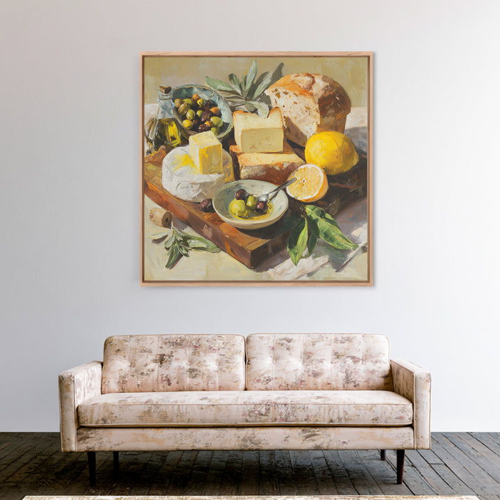 Mediterranean Olives Bread and Cheese Board Canvas Print, Restaurant Art, Wall Decor, Restaurant Decor, Fine Art, Bistro, RES-1x1-81