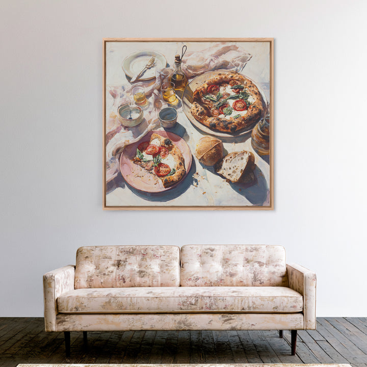 Pizzeria Tomato Basil and Mozzarella Still Life Canvas Print, Restaurant Art, Boho Decor, Restaurant Decor, Oil Painting, RES-1x1-82