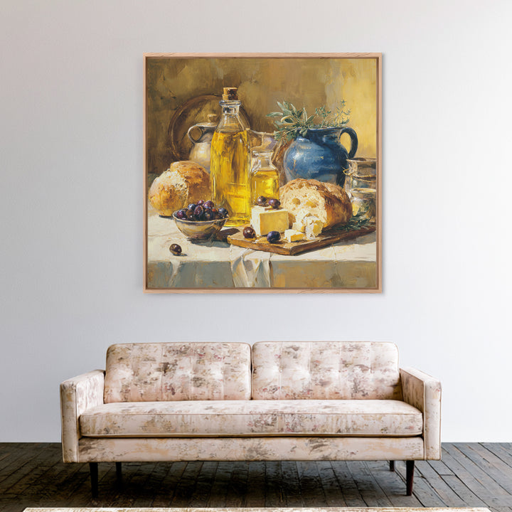 Mediterranean Olives Bread and Cheese Board Canvas Print, Restaurant Art, Statement Artwork, Restaurant Decor, Fine Art, Bistro, RES-1x1-9