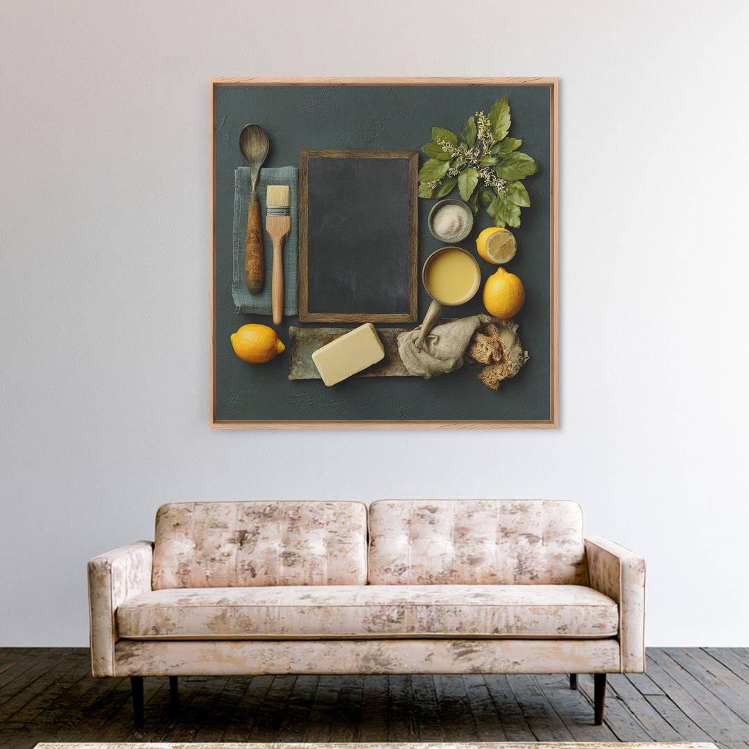 Blackboard Menu Feeling Without Readable Text Framed Canvas Print, Restaurant Art, Wall Art, Restaurant Decor, Oil Painting, RES-1x1-93