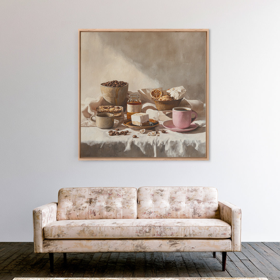 Coffee Beans and Pastry Arrangement Canvas Print, Restaurant Art, Modern Decor, Restaurant Decor, Fine Art, Bistro, Poster, RES-1x1-94