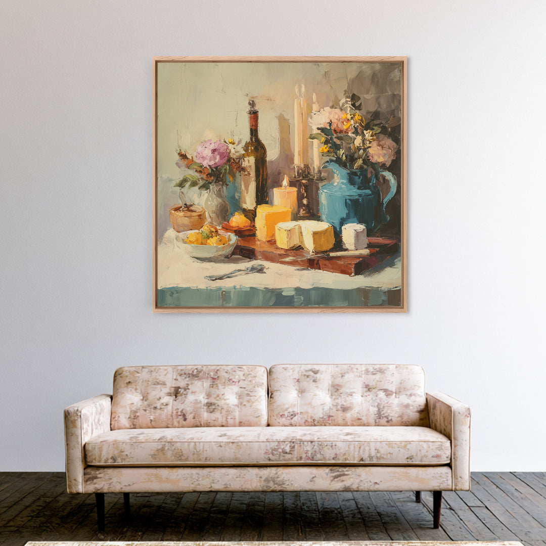 Elegant Table Objects Framed Canvas Print, Restaurant Art, Canvas, Restaurant Decor, Fine Art, Bistro, Living Room Decor, RES-1x1-96