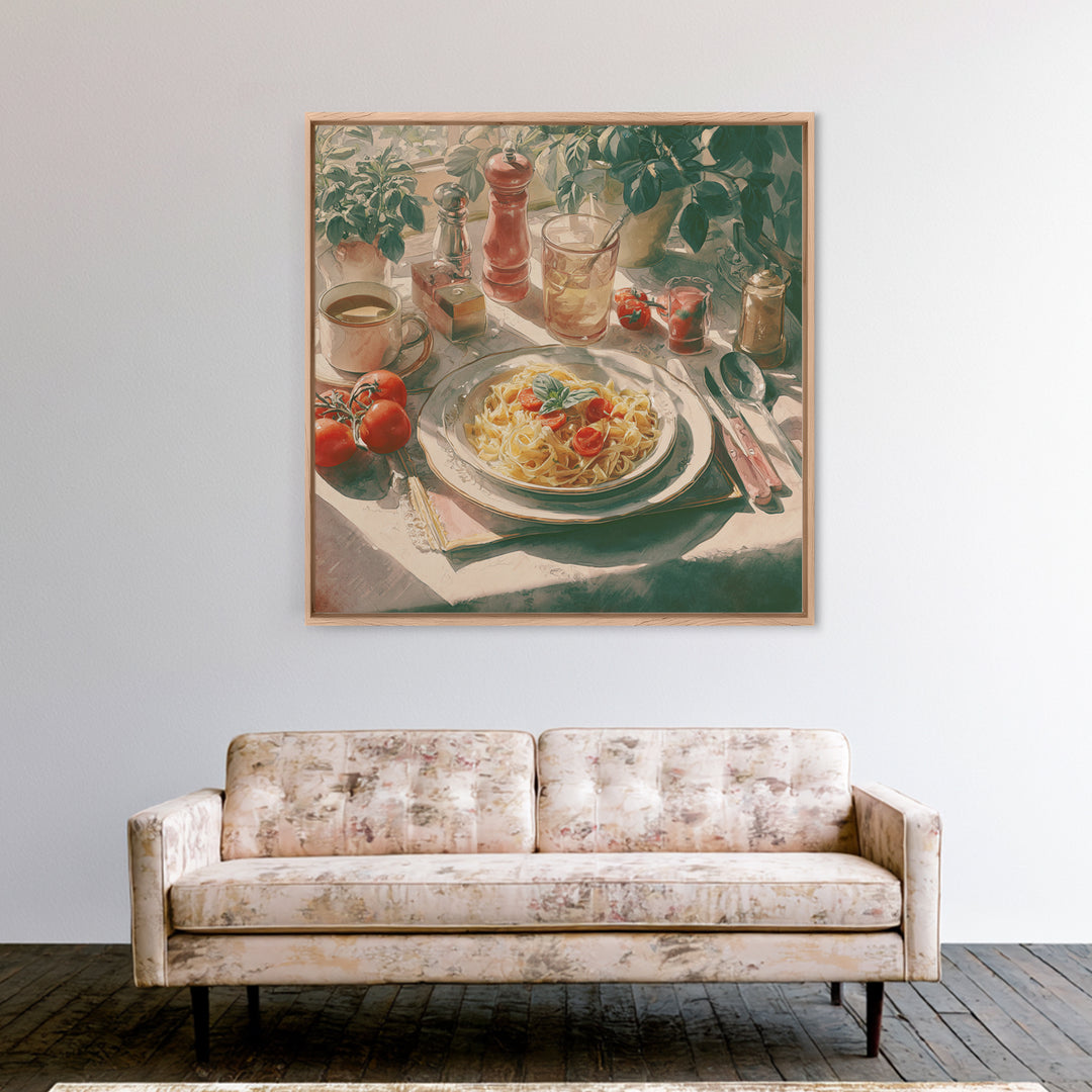 Fresh Pasta with Tomatoes and Basil Canvas Print, Restaurant Art, Textured Painting, Restaurant Decor, Fine Art, Bistro, RES-1x1-98