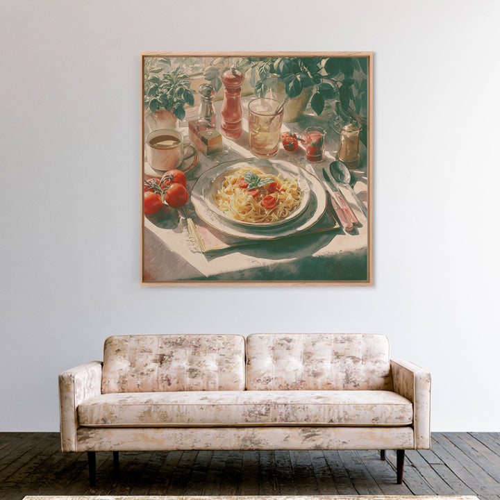 Fresh Pasta with Tomatoes and Basil Canvas Print, Restaurant Art, Textured Painting, Restaurant Decor, Fine Art, Bistro, RES-1x1-98