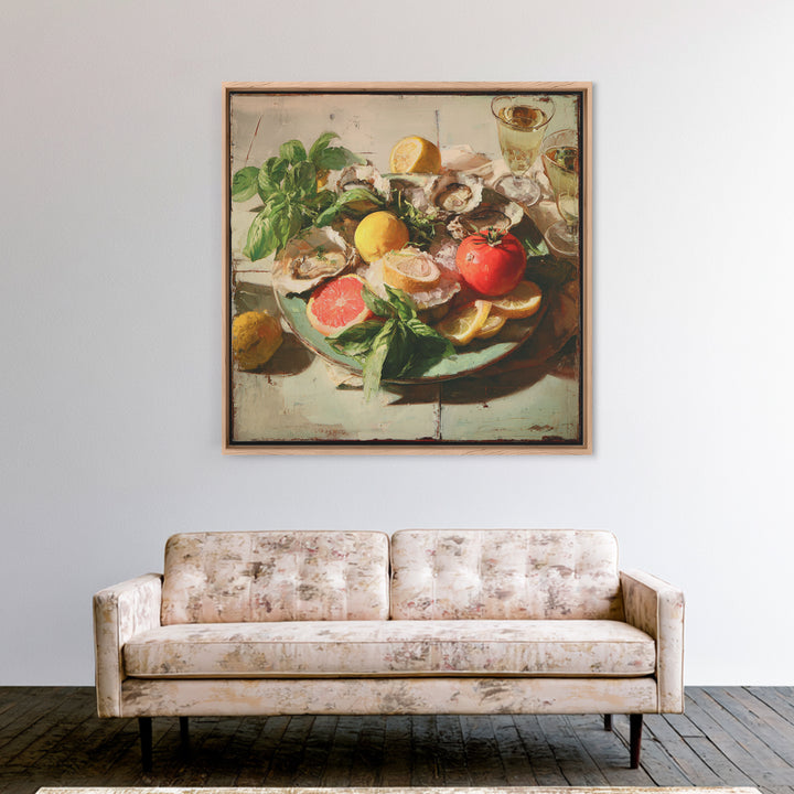 Oyster Platter with Lemons and Champagne Canvas Print, Restaurant Art, Wall Decor, Restaurant Decor, Fine Art, Bistro, RES-1x1-99