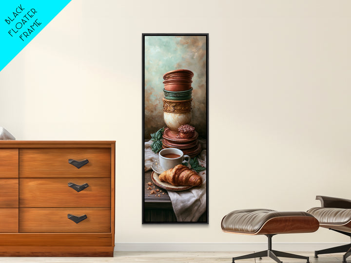 French Bistro Coffee and Croissant Still Life Canvas Print, Restaurant Art, Neutral Decor, Restaurant Decor, Fine Art, Bistro, RES-1x3-18