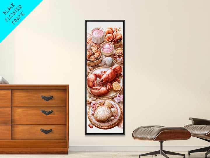 Seafood Lobster and Shell Arrangement Framed Canvas Print, Restaurant Art, Poster, Restaurant Decor, Fine Art, Bistro, RES-1x3-20