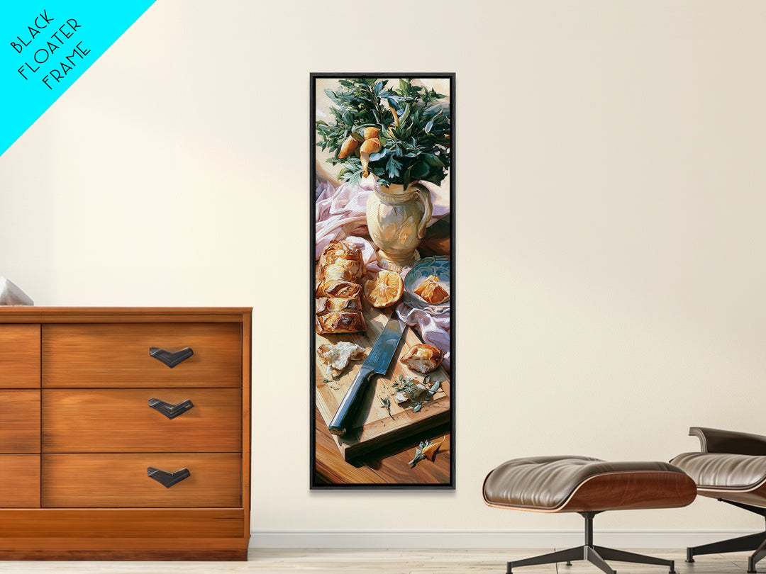 Chef Knife Herbs and Cutting Board Still Canvas Print, Restaurant Art, Canvas Wall Art, Restaurant Decor, Fine Art, Bistro, RES-1x3-25