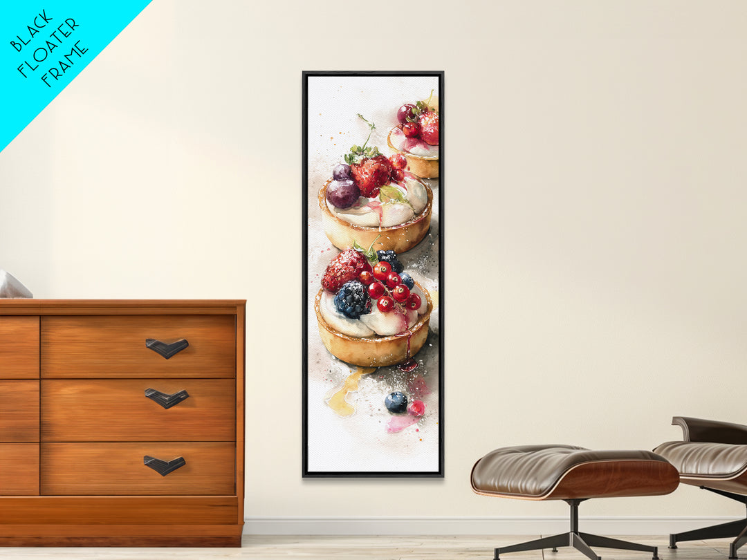 Dessert Tart with Berries and Cream Framed Canvas Print, Restaurant Art, Minimalist Decor, Restaurant Decor, Fine Art, Bistro, RES-1x3-4