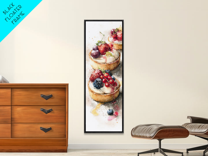 Dessert Tart with Berries and Cream Framed Canvas Print, Restaurant Art, Minimalist Decor, Restaurant Decor, Fine Art, Bistro, RES-1x3-4