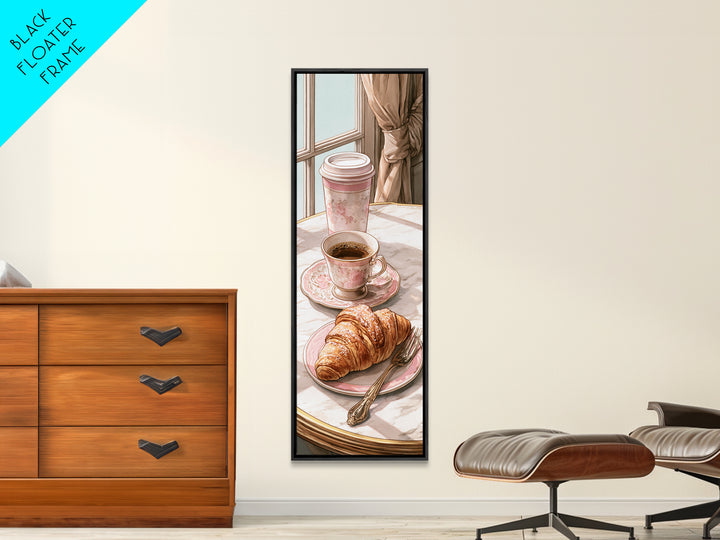 French Bistro Coffee and Croissant Still Life Canvas Print, Restaurant Art, Neutral Decor, Restaurant Decor, Fine Art, Bistro, RES-1x3-42