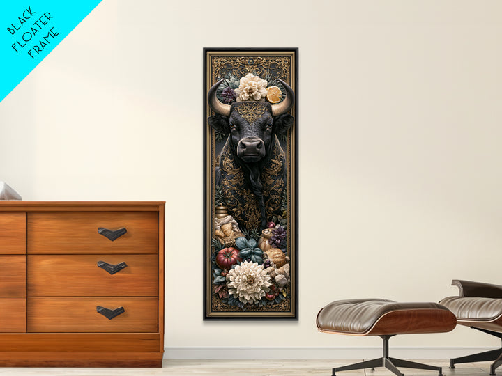 Steakhouse Black and Gold Bull Portrait Canvas Print, Restaurant Art, Living Room Decor, Restaurant Decor, Fine Art, Bistro, RES-1x3-43