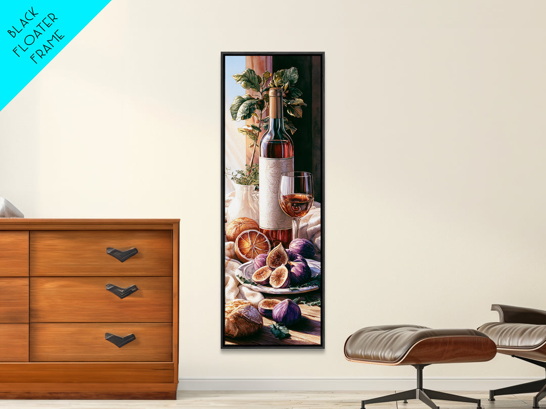Wine Bottle and Figs Framed Canvas Print, Restaurant Art, Art Print, Restaurant Decor, Fine Art, Bistro, Kitchen Art, RES-1x3-61
