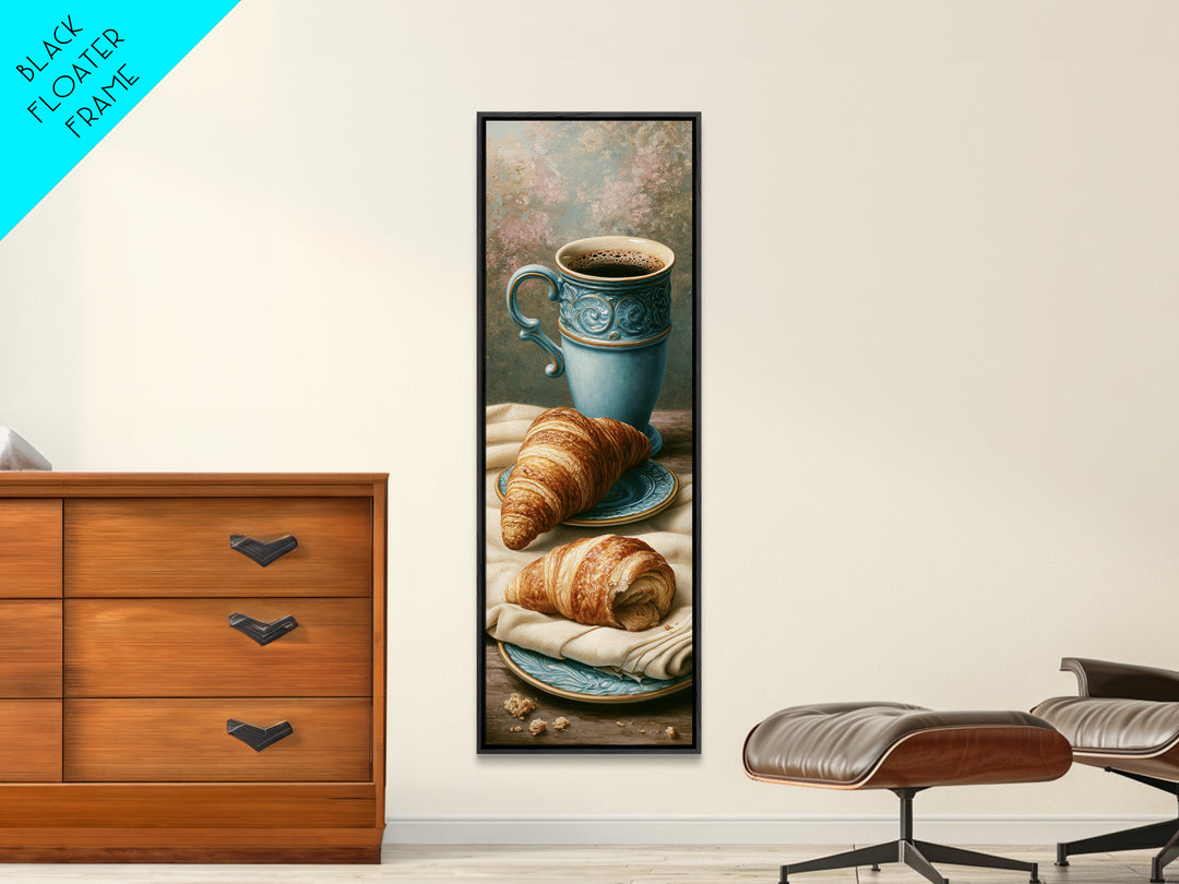 French Bistro Coffee and Croissant Still Life Canvas Print, Restaurant Art, Luxury Decor, Restaurant Decor, Bistro, RES-1x3-66