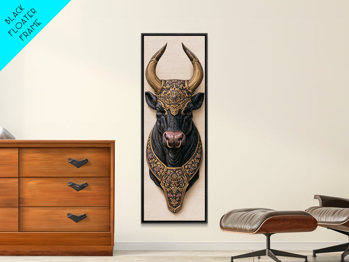 Steakhouse Black and Gold Bull Portrait Canvas Print, Restaurant Art, Bar Decor, Restaurant Decor, Fine Art, Bistro, RES-1x3-67