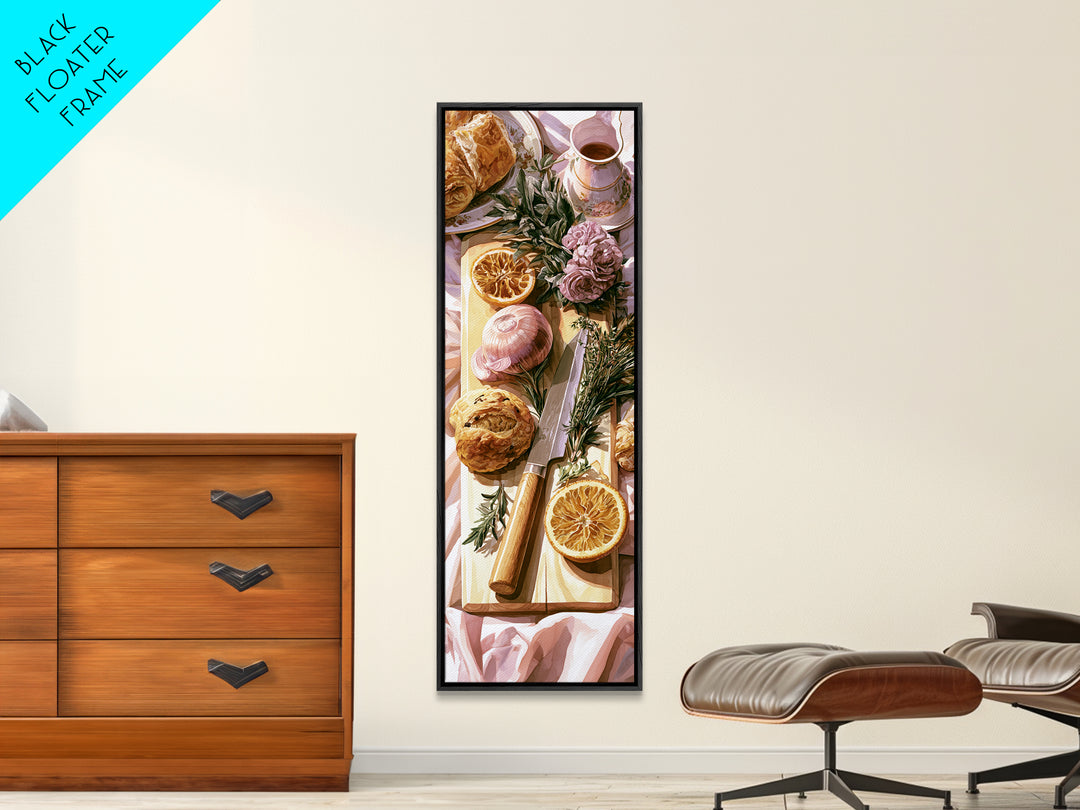 Chef Knife Herbs and Cutting Board Still Canvas Print, Restaurant Art, Digital Print, Restaurant Decor, Fine Art, Bistro, RES-1x3-73