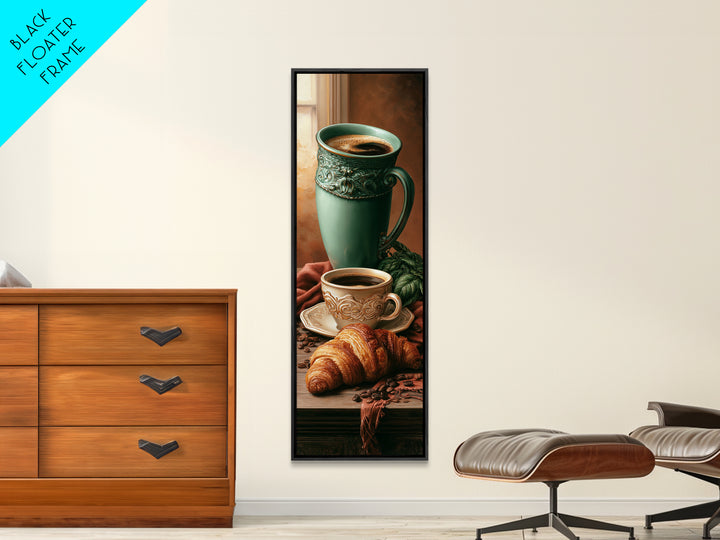 French Bistro Coffee and Croissant Still Life Canvas Print, Restaurant Art, Wall Art, Restaurant Decor, Oil Painting, Bistro, RES-1x3-90