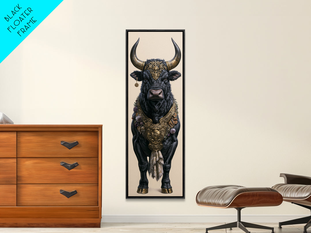Steakhouse Black and Gold Bull Portrait Framed Canvas Print, Restaurant Art, Boho Decor, Restaurant Decor, Fine Art, Bistro, RES-1x3-91