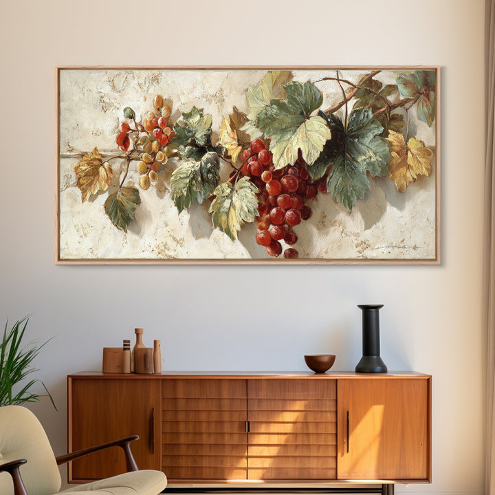 Wine Grapevine Botanical Study Framed Canvas Print, Restaurant Art, Wall Art Print, Restaurant Decor, Fine Art, Bistro, RES-2x1-11