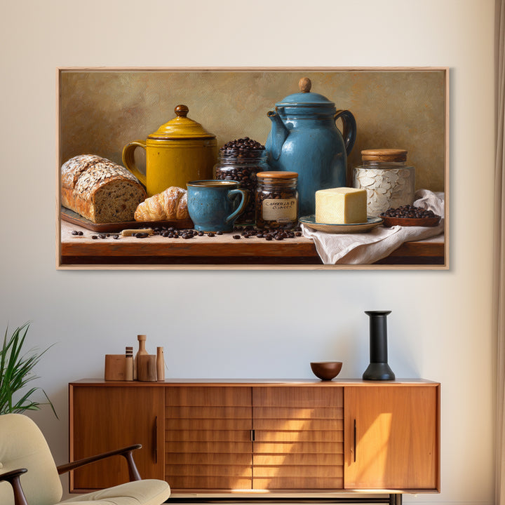 Coffee Beans and Pastry Arrangement Framed Canvas Print, Restaurant Art, Room Decor, Restaurant Decor, Fine Art, Bistro, RES-2x1-18