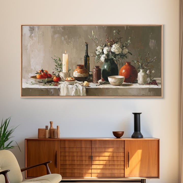 Elegant Table Objects Framed Canvas Print, Restaurant Art, Statement Artwork, Restaurant Decor, Fine Art, Bistro, Art Print, RES-2x1-20