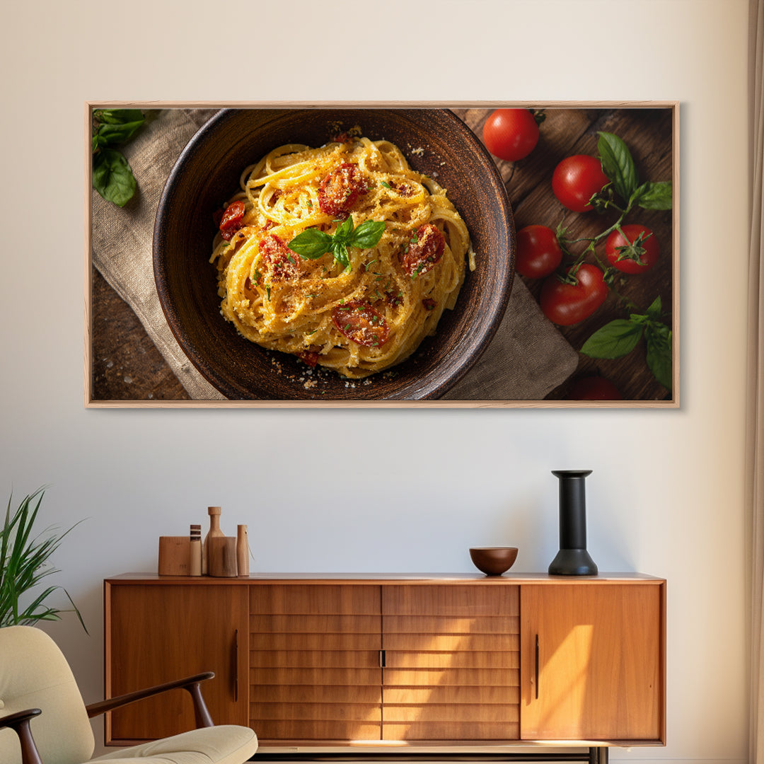 Fresh Pasta with Tomatoes and Basil Canvas Print, Restaurant Art, Textured Painting, Restaurant Decor, Fine Art, Bistro, RES-2x1-22