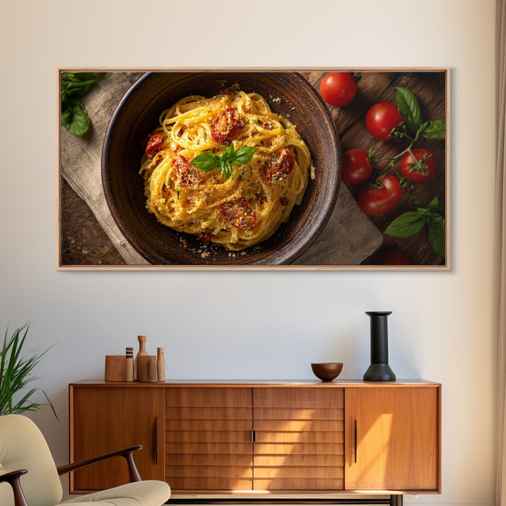 Fresh Pasta with Tomatoes and Basil Canvas Print, Restaurant Art, Textured Painting, Restaurant Decor, Fine Art, Bistro, RES-2x1-22
