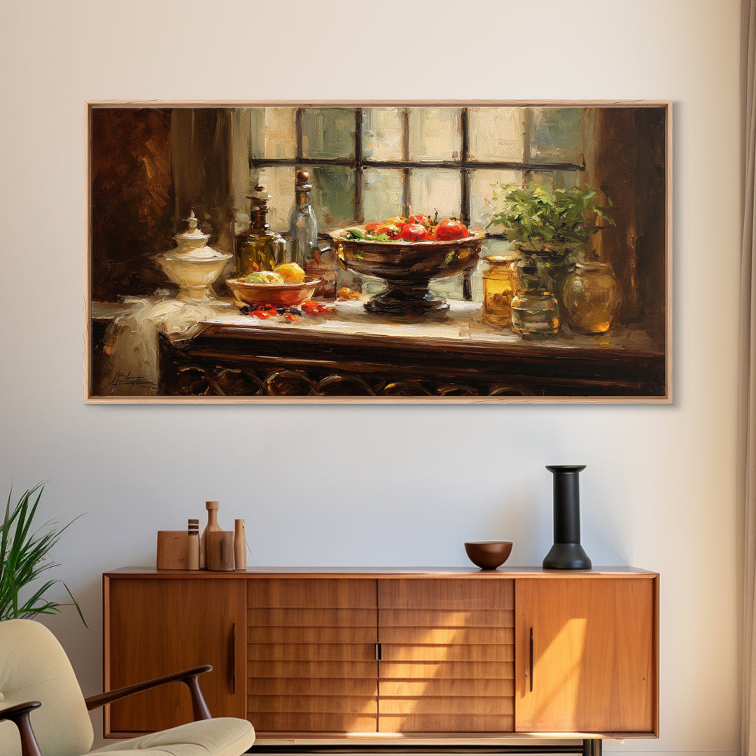 Classic Fruit Bowl Framed Canvas Print, Restaurant Art, Minimalist Decor, Restaurant Decor, Fine Art, Bistro, Kitchen Decor, RES-2x1-24