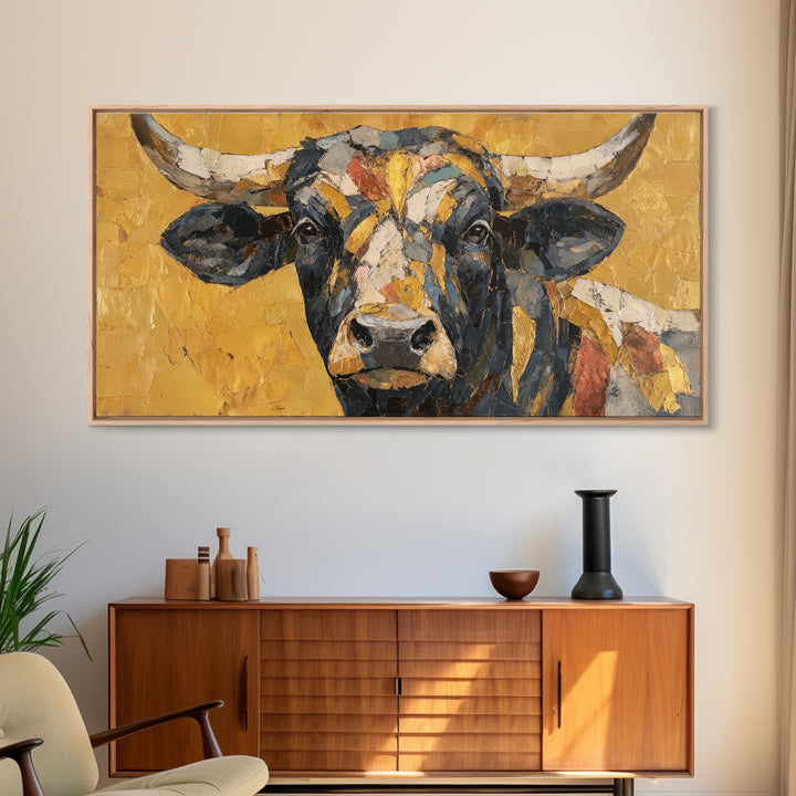Steakhouse Black and Gold Bull Portrait Framed Canvas Print, Restaurant Art, Digital Print, Restaurant Decor, Fine Art, Bistro, RES-2x1-3