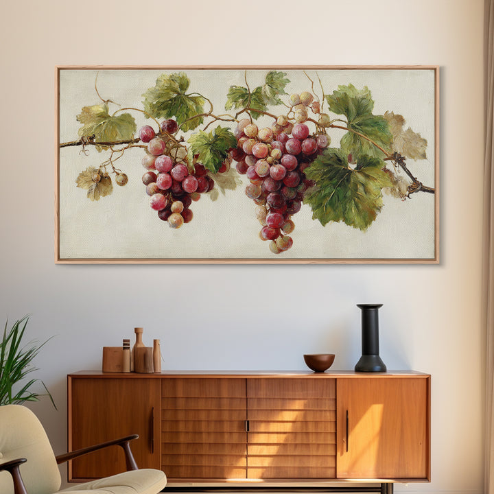 Wine Grapevine Botanical Study Framed Canvas Print, Restaurant Art, Wall Art, Restaurant Decor, Watercolor Art, Bistro, RES-2x1-35