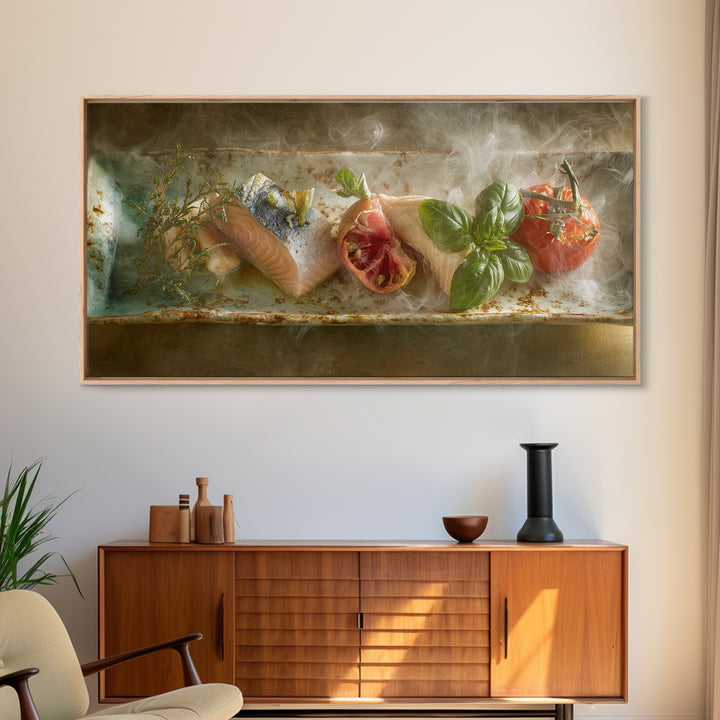 Sushi Fish and Ceramic Plate Composition Canvas Print, Restaurant Art, Printable Art, Restaurant Decor, Fine Art, Bistro, RES-2x1-49