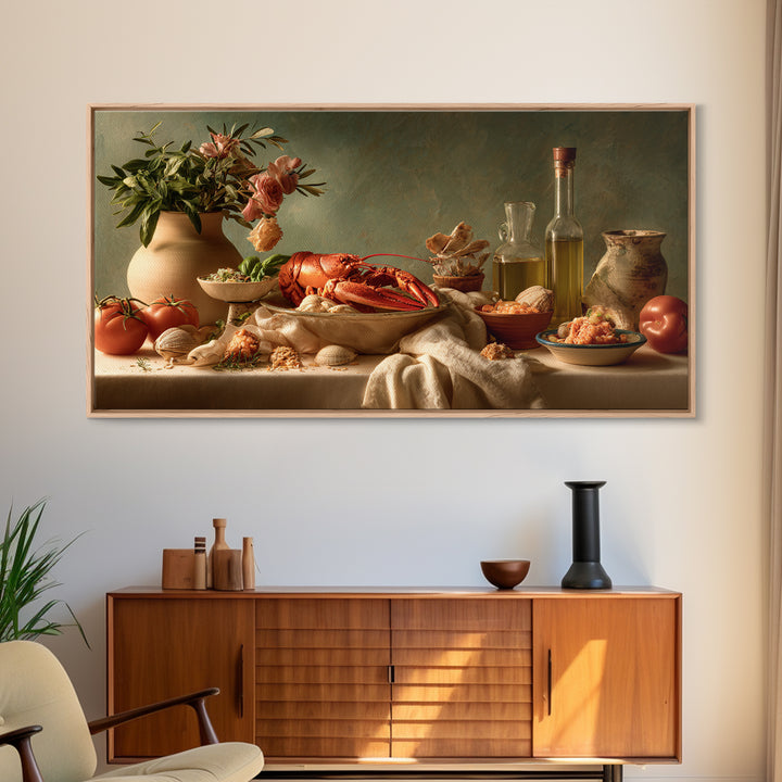 Seafood Lobster and Shell Arrangement Canvas Print, Restaurant Art, Printable Wall Art, Restaurant Decor, Fine Art, Bistro, RES-2x1-52