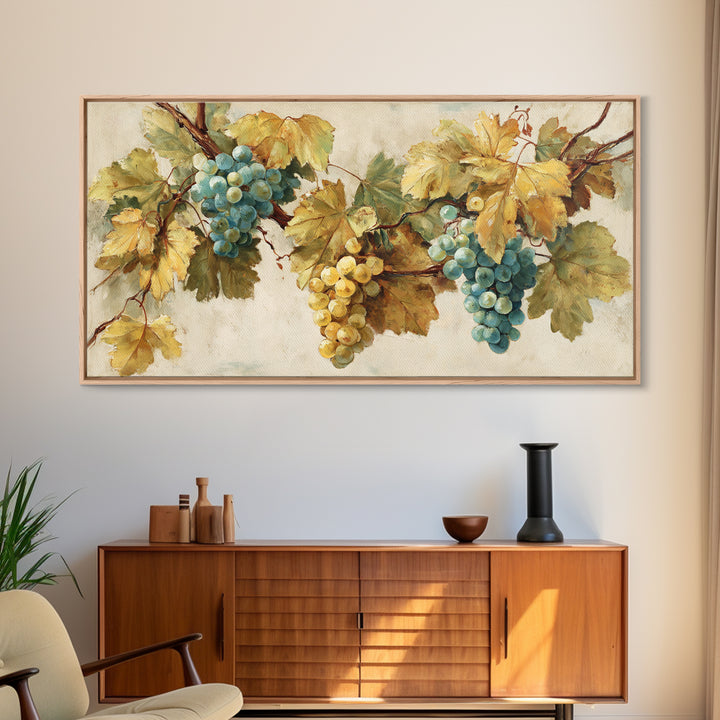 Wine Grapevine Botanical Study Framed Canvas Print, Restaurant Art, Bedroom Wall Art, Restaurant Decor, Watercolor Art, Bistro, RES-2x1-59