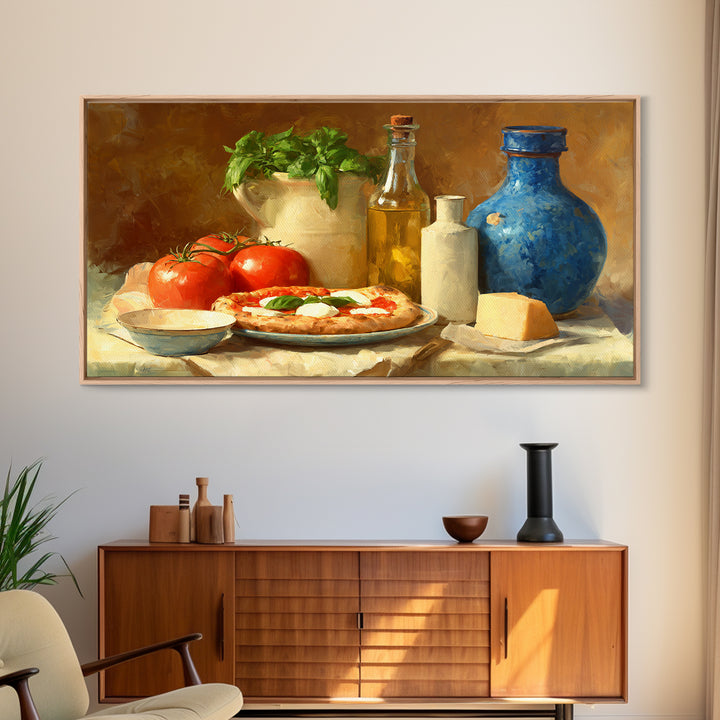 Pizzeria Tomato Basil and Mozzarella Still Life Canvas Print, Restaurant Art, Minimalist Decor, Restaurant Decor, Bistro, RES-2x1-6