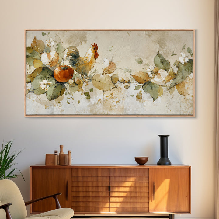 Rooster and Herbs for Farmhouse Restaurant Mood Canvas Print, Restaurant Art, Large Wall Art, Restaurant Decor, Bistro, RES-2x1-64