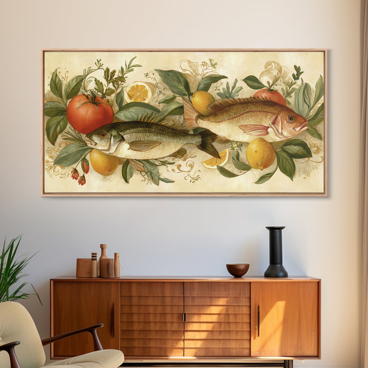 Fresh Fish with Lemon and Herbs Framed Canvas Print, Restaurant Art, Gallery Decor, Restaurant Decor, Fine Art, Bistro, RES-2x1-67