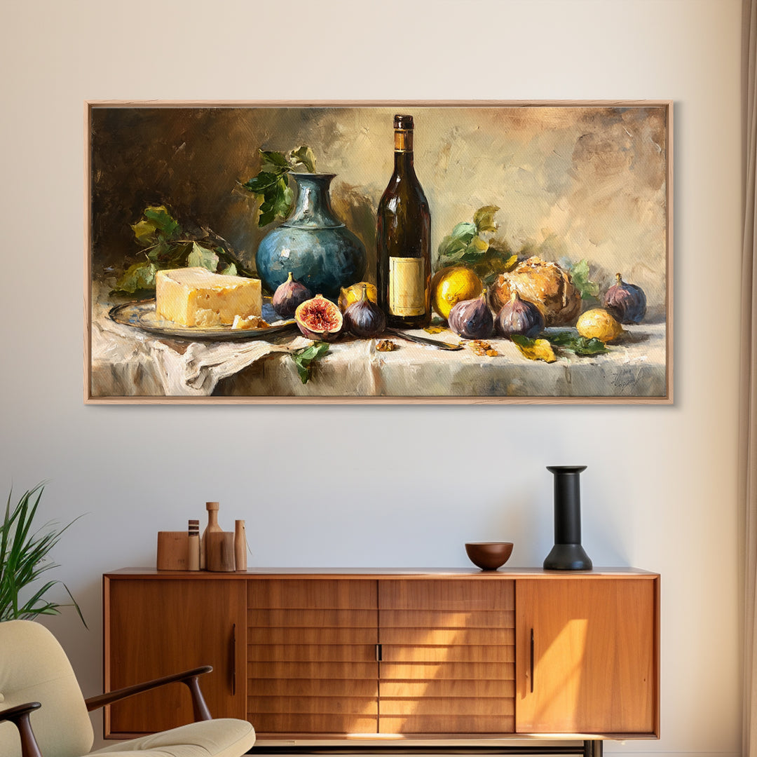 Wine Bottle and Figs Canvas Print, Restaurant Art, Living Room Decor, Restaurant Decor, Fine Art, Bistro, Gallery Decor, RES-2x1-69
