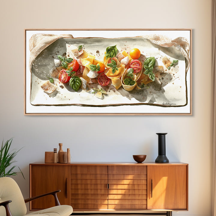 Fresh Pasta with Tomatoes and Basil Canvas Print, Restaurant Art, Large Wall Art, Restaurant Decor, Fine Art, Bistro, RES-2x1-70